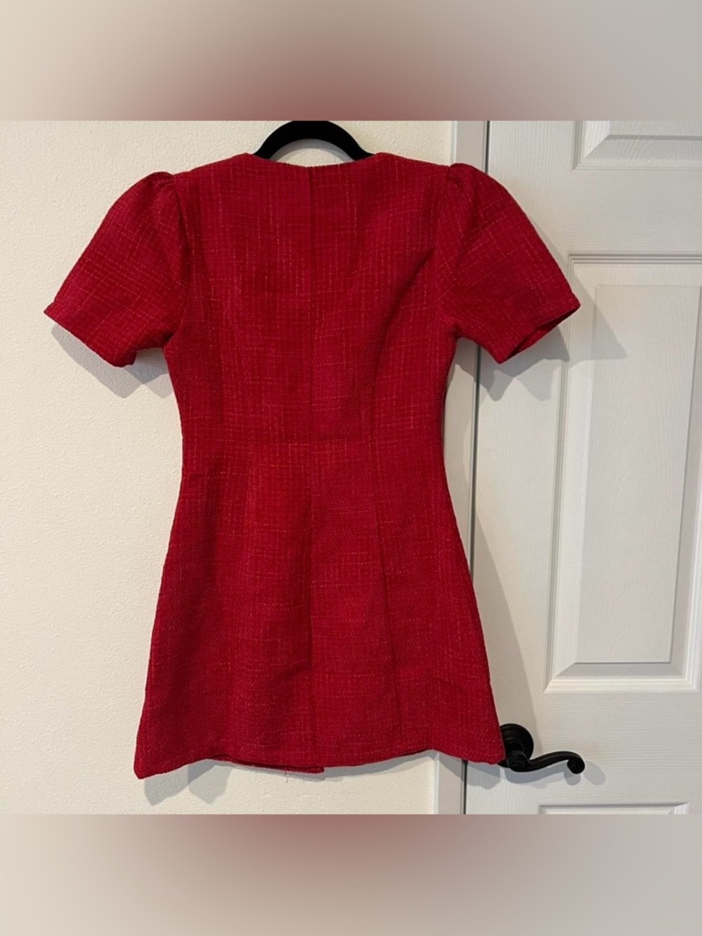 LUSH Red Short Sleeve Tweed Dress with Decorative Buttons - Picture 2 of 5